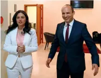  ?? AFP ?? Israel’s Education Minister Naftali Bennett and Justice Minister Ayelet Shaked arrive for a Press conference in Tel Aviv. —