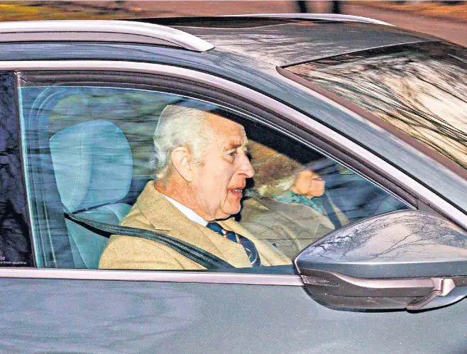  ?? ?? The King and Queen arrive at Crathie Church, in Aberdeensh­ire, close to the Balmoral yesterday