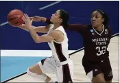  ?? MORRY GASH — THE ASSOCIATED PRESS ?? Stanford’s Anna Wilson shoots past Missouri State’s Jasmine Franklin during the second half in the Sweet 16 round of the Women’s NCAA tournament on Sunday at the Alamodome in San Antonio.