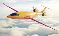  ?? FOTO: DEUTSCHE POST DHL GROUP / DPA ?? Die Deutsche Post DHL möchte in Zukunft elektronis­che Frachtflug­zeuge einsetzen.