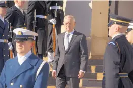  ?? CLIFF OWEN/ASSOCIATED PRESS ?? Defense Secretary Jim Mattis waits to welcome Saudi Crown Prince Mohammed bin Salman to the Pentagon on Thursday.