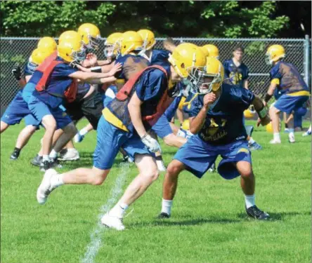  ?? JOHN BREWER - ONEIDA DAILY DISPATCH ?? Cazenovia players run through a series of plays at practice on Friday, Aug. 24.