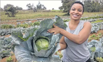  ?? AP PHOTO ?? Former reality show contestant Leah Wangari shows cabbages at an agricultur­al training farm in Limuru, near the capital Nairobi, in Kenya.