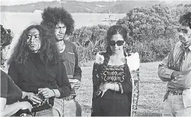  ??  ?? Members of Nga¯ Tamatoa gather at a protest in the 1970s. From left: Tame Iti, John Ohia, Hana Jackson and Taitimu Maipi.