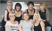  ?? 184718e ?? Some of the ladies taking part in the charity ‘ Half Monty’. Breast cancer survivors, from left, back, Jo Laking, Elaine Cunnington,Sharon Horner andMags Salt. Front, Carol Raper Williamson, Lisa Smith and Tracy Smith