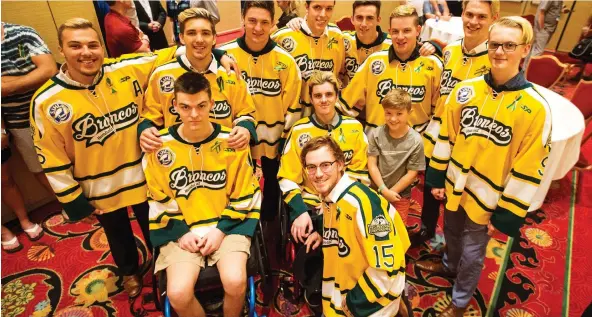  ?? LIAM RICHARDS FILES ?? Surviving members of the Humboldt Broncos got together for the first time since the April 6 bus crash at an event put on by the NHL in Las Vegas in June.