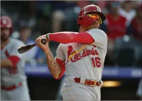  ?? DAVID ZALUBOWSKI - THE ASSOCIATED PRESS ?? St. Louis Cardinals second baseman Kolten Wong (16) bats in the ninth inning of a baseball game against the Colorado Rockies in Denver, in this Thursday, Sept. 12, 2019, file photo.