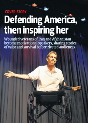  ?? By Eileen Blass, USA TODAY ?? “There is not a whole lot I can’t be”: Bryan Anderson speaks at Misericord­ia University in Dallas, Pa., in a fundraiser for the 1st Lt. Michael J. Cleary Memorial Fund. Cleary was killed in Iraq.