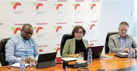  ?? Werner Hills ?? Change agents: From left, Transnet board chair Andile Sangqu, group CEO Michelle Phillips and chief strategy and planning officer Andrew Shaw. Sangqu says the company will, over time, change the landscape for port and rail logistics and its own structure and form. /
