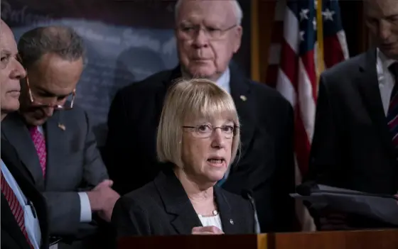  ?? Pete Marovich/The New York Times ?? In a March photo, Sen. Patty Murray, D-Wash., addresses a news conference. Her office has sought informatio­n from Pittsburgh-based TeleTracki­ng Technologi­es on its role in collecting COVID-19 data for the government but has not received a reply.