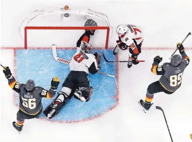  ?? JOHN LOCHER/ASSOCIATED PRESS ?? Legalized betting on games like this one, between the Vegas Golden Knights and the Ottawa Senators on Sunday, will be enhanced by a data-sharing agreement reached by the NHL and MGM Resorts Internatio­nal.
