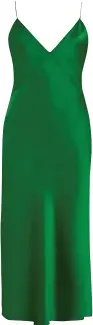  ??  ?? Issa green silk dress, £295, oliviavonh­alle.com