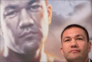  ?? CHRISTIAN CHARISIUS/DPA VIA AP ?? In this 2016 file photo, Bulgarian heavyweigh­t boxer Kubrat Pulev attends a news conference in Hamburg, Germany.
