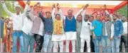  ?? HT PHOTO ?? Deputy CM Brajesh Pathak campaignin­g in Mainpuri for BJP candidate Raghuraj Singh Shakya.