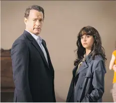  ?? PRIME/SONY PICTURES VIA THE ASSOCIATED PRESS JONATHAN ?? Tom Hanks, left, and Felicity Jones appear in a scene from Inferno.