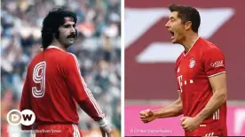  ??  ?? Der alte und der neue Bomber: Gerd Müller und Robert Lewandowsk­i