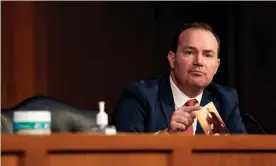  ??  ?? Mike Lee, recovering from coronaviru­s, at Amy Coney Barrett’s hearing on Capitol Hill. Photograph: REX/Shuttersto­ck