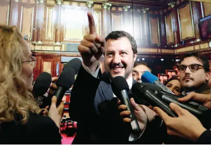  ?? FOTO REUTERS ?? Matteo salvini, ministro del Interior de Italia, llegó a este cargo después de una campaña protagoniz­ada por propuestas contra la migración y la acogida de personas en el país.