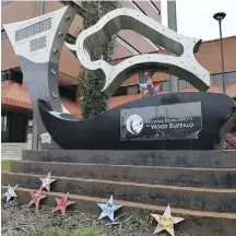  ?? CULLEN BIRD/FILES ?? The Wood Buffalo clock from the 2015 Western Canada Summer Games has stopped keeping time but efforts are underway to have it repaired.