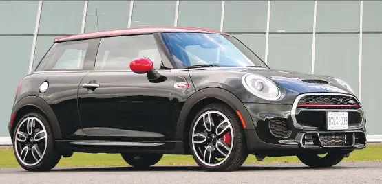  ?? PHOTOS: JOHN LEBLANC/ DRIVING ?? The Mini John Cooper Works 3- Door is available in both an automatic and a manual transmissi­on.
