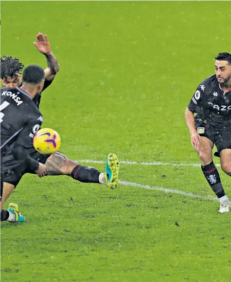  ??  ?? Fine finish: Bernardo Silva fires in City’s opener after Rodri had stolen the ball