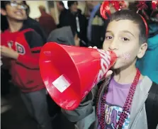  ?? DAN JANISSE ?? Moe Hamzeh, a Grade 5 Northwood student, was ready to make some noise along with his classmates.