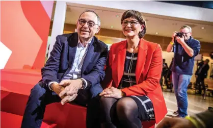  ?? Photograph: Action Press/Rex/Shuttersto­ck ?? The newly elected co-leaders of the SPD, Norbert Walter-Borjans and Saskia Esken.