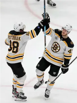  ?? Stuart CaHIll / Herald StaFF FIle ?? WHERE WILL HE BE NEXT YEAR?: Torey Krug will be an unrestrict­ed free agent when the season ends. Below, Both Jack Studnicka (left) and Karson Kuhlman have spent some time on the right wing of David Krejci’s line since training camp resumed.