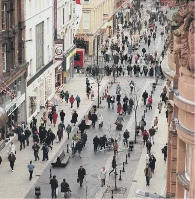  ??  ?? 0 Glasgow’s Sauchiehal­l Street draws in shoppers from far and wide but high street spending is declining