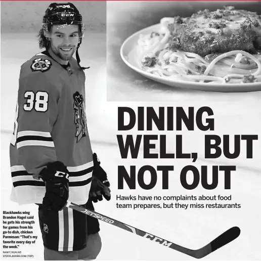  ?? NAM Y. HUH/AP, STOCK.ADOBE.COM (TOP) ?? Blackhawks wing Brandon Hagel said he gets his strength for games from his go-to dish, chicken Parmesan: “That’s my favorite every day of the week.”