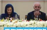  ?? —AFP ?? KABUL: Afghan President Ashraf Ghani and Afghan First Lady Rula Ghani pray at the second Kabul Process conference at the Presidenti­al Palace yesterday.
