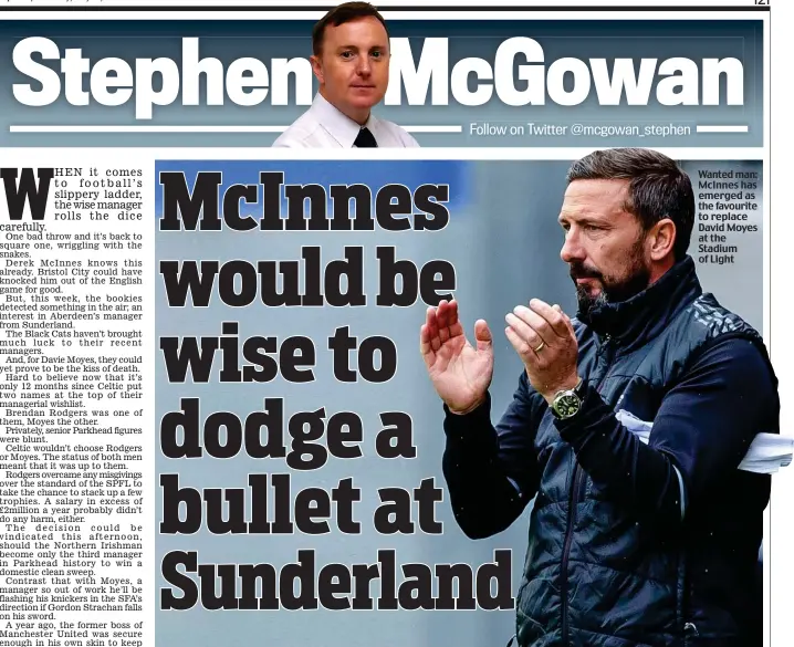  ??  ?? Wanted man: McInnes has emerged as the favourite to replace David Moyes at the Stadium of Light