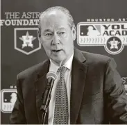  ?? Michael Wyke / Contributo­r ?? Owner Jim Crane said the Astros’ 2020 financial losses will be “significan­t” but expects them to remain in a strong position entering next season.