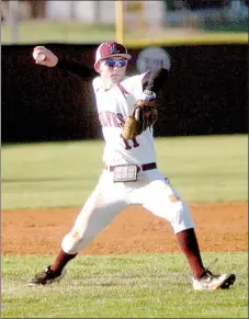  ?? MARK HUMPHREY/ ENTERPRISE-LEADER ?? Lincoln freshman Cordelle Whetsell makes a throw from third base during the Wolves’ 8-1 loss at home to Huntsville on Friday.