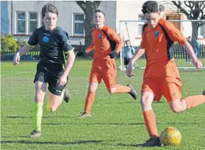  ??  ?? Fairmuir U/15 (orange) thrashed Braehead 6-1 in a Scottish Cup quarter-final tie at Graham Street.