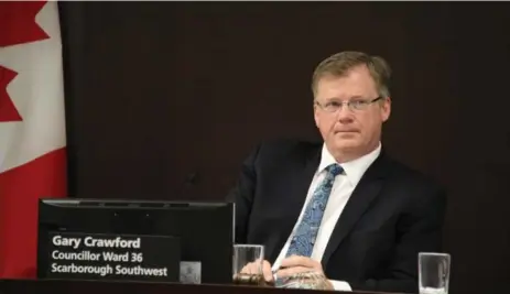  ?? DAVID RIDER/TORONTO STAR ?? Councillor Gary Crawford, Toronto’s budget chief, listens Thursday to community leaders objecting to the city’s plan to hold the line on the 2018 budget.