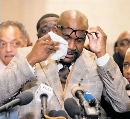  ?? Photo/ AP ?? Philonise Floyd, brother of George Floyd, wipes away tears as he speaks after Derek Chauvin was convicted.