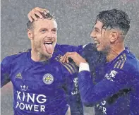  ??  ?? Leicester’s Jamie Vardy, left, celebrates with Ayoze Perez after scoring a goal against Southampto­n.