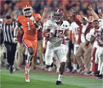  ?? JOE CAMPOREALE, USA TODAY SPORTS ?? Kenyan Drake ran a kickoff back 95 yards for a touchdown in last year’s College Football Playoff title game, among the special-teams plays that helped Alabama beat Clemson.