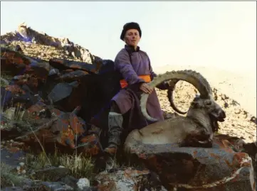  ??  ?? Jacques Vettier et son ibex record de Mongolie. L’animal est le voisin du markhor, occupant l’étage supérieur.