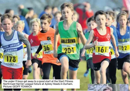  ??  ?? The under-11 boys get away to a good start at the Start Fitness North East Harrier League fixture at Aykley Heads in Durham. Picture: GEOFF FENWICK