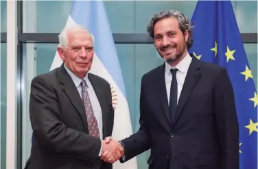  ?? FOREIGN MINISTRY ?? Foreign Minister Santiago Cafiero meets with Vice-president of the European Commission and EU High Representa­tive for Foreign Affairs and Security Policy Josep Borrell.