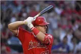  ?? MARK J. TERRILL — THE ASSOCIATED PRESS ?? The Angels’ Mike Trout bats during the first inning of a July 25, 2019, game against the Orioles in Anaheim, Calif.