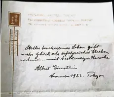  ?? — AFP ?? Life lessons: Einstein’s note on happy living.