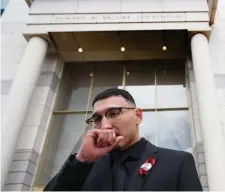  ?? NAncy lAne pHotos / HerAld stAFF ?? LOST TWIN: Matthew Martinez, the twin brother of Daniel Martinez, who was allegedly killed by Sons of Boston employee Alvaro Omar Larrama, below left, speaks to the media after a hearing at Boston Municipal Court on Thursday.