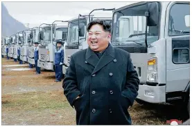  ?? KOREAN CENTRAL NEWS AGENCY ?? North Korean leader Kim Jong Un visits the Sungri Motor Complex. Sanctions imposed Tuesday by the Trump administra­tion bar foreign companies dealing with North Korea from holding U.S. assets or doing business with Americans.