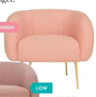  ??  ?? CLASSY FINISH Sanctuary armchair in Rose/gold, $899, from Freedom. HIGH