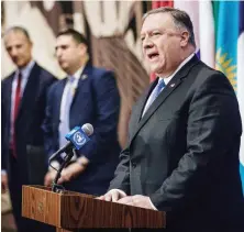  ?? Mike Pompeo criticized the Security Council for weakening the ban on nuclearcap­able Iranian missiles that was in effect from 2010 to 2015. ??