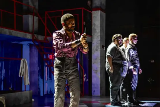  ?? PHOTOS BY CHELCYMARI­EPHOTOGRAP­HY ?? In Moonbox Production­s’ staging of “Sweeney Todd,” Davron S. Monroe (above) stars as the titular character, with Tim Lawton, Ethan DePuy, and Alexander Lyons. Right: Monroe with Joy Clark, who stars as Mrs. Lovett.