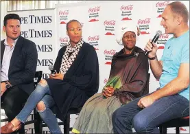  ?? Picture: CINDY WAXA/ANA PICTURES ?? TOP TALENT: Former Proteas captain Graeme Smith, former SA netball captain Zanele Mdodana, former runner Blanche Moila and former Springbok captain Francois Pienaar at the Cape Times Captain’s Challenge Breakfast.